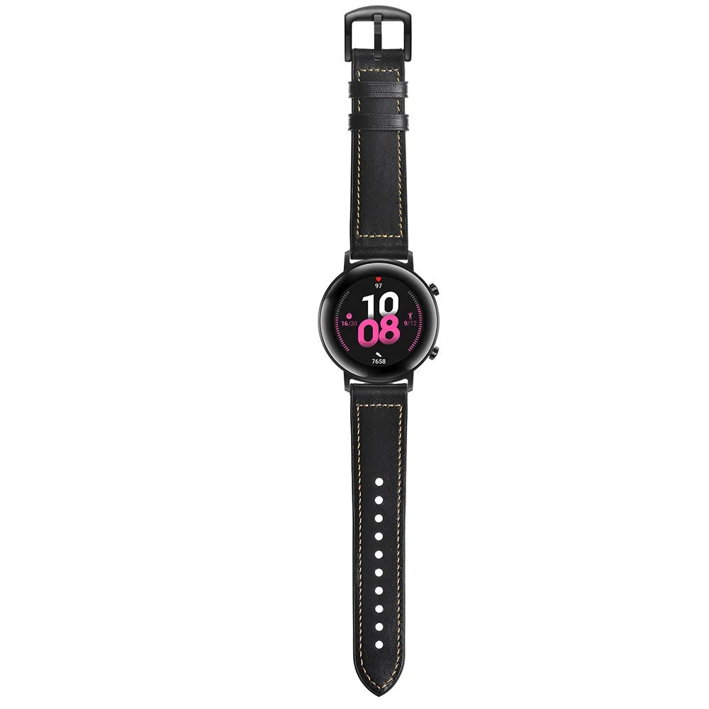 20mm Genuine Leather Coated Silicone Smart Watch Strap for Huawei Watch GT2 42mm - Black - 7
