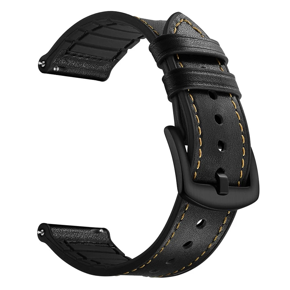 For Huawei Watch GT 2 46mm Genuine Cow Leather Coated Silicone Smart Watch Strap 22mm Wrist Band - Black - 2