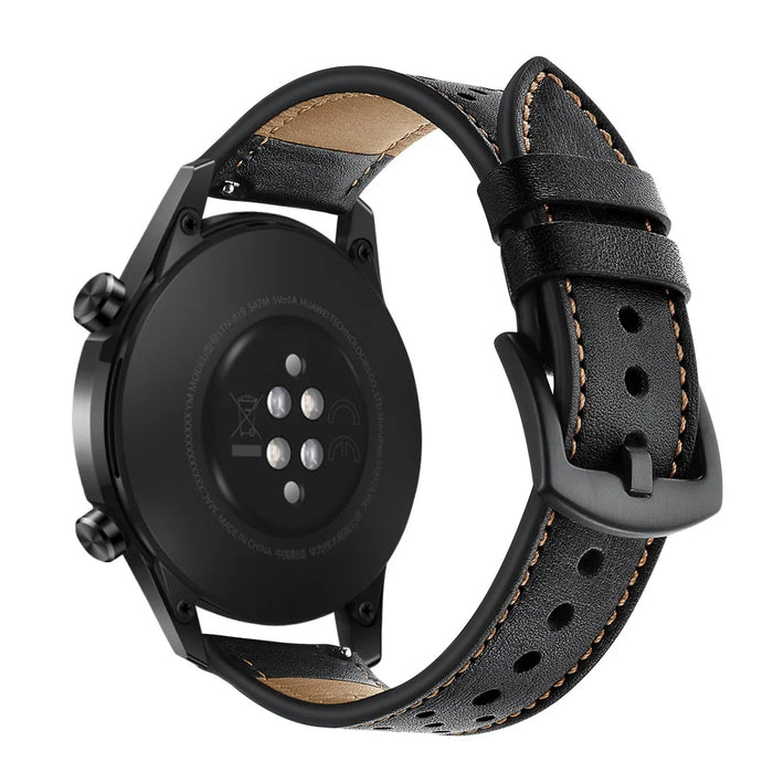 Holes Design Genuine Leather Strap Replacement Watch Band 22mm for Huawei Watch GT 2 46mm - Black - 3