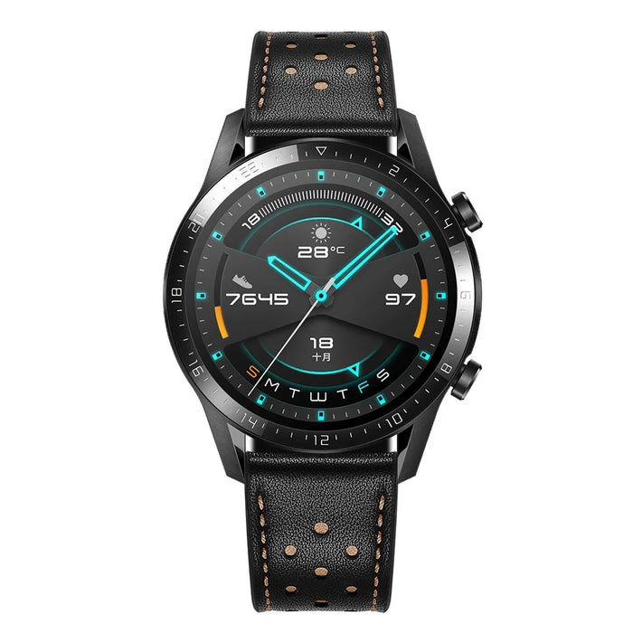 Holes Design Genuine Leather Strap Replacement Watch Band 22mm for Huawei Watch GT 2 46mm - Black - 5