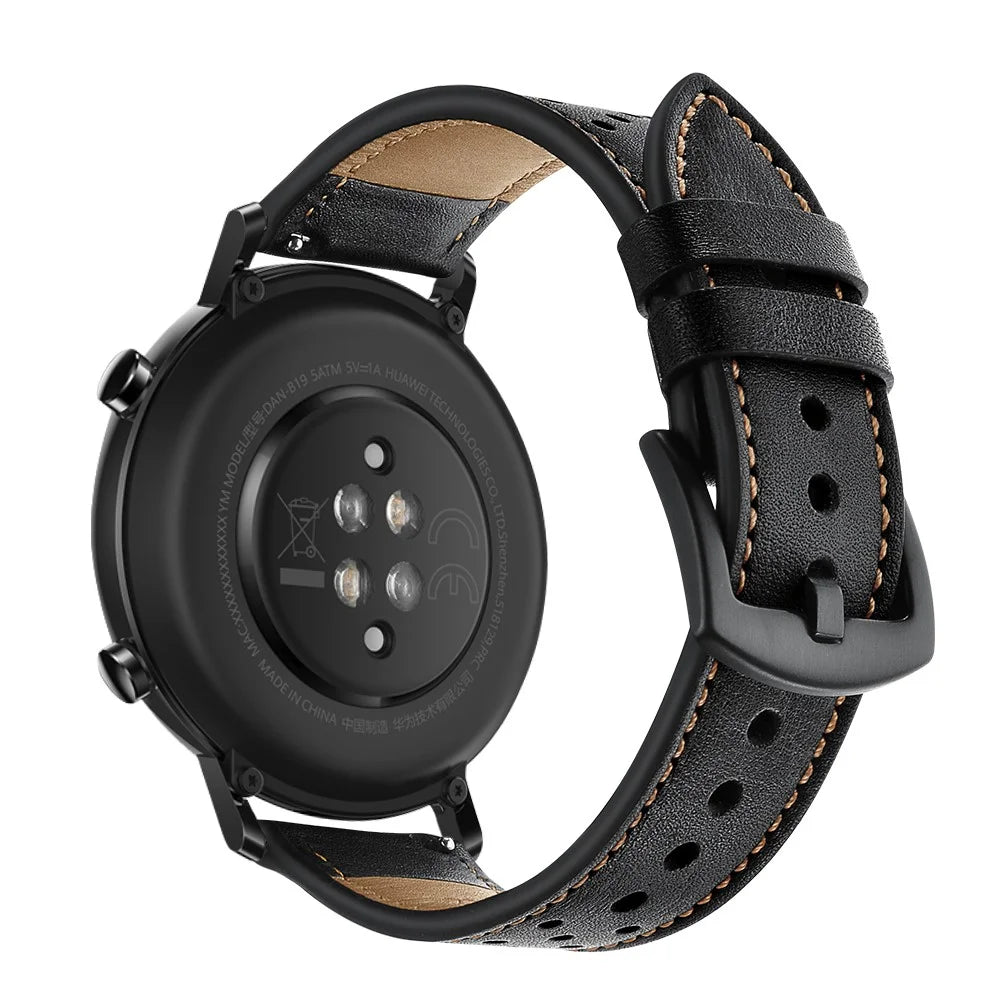 20mm Holes Design Genuine Leather Watch Strap for Huawei Watch GT 2 42mm - Black - 4