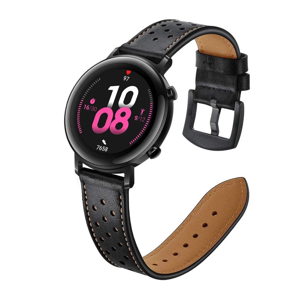 20mm Holes Design Genuine Leather Watch Strap for Huawei Watch GT 2 42mm - Black - 5