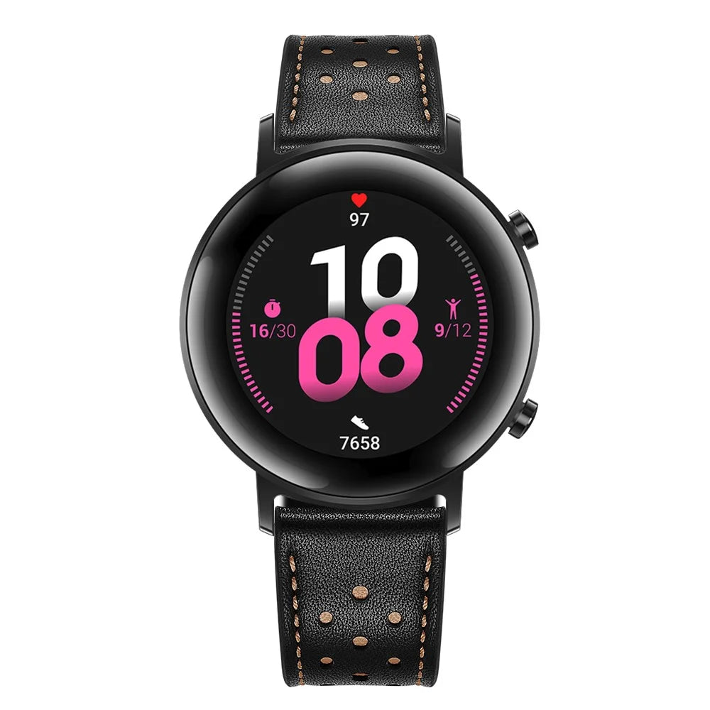 20mm Holes Design Genuine Leather Watch Strap for Huawei Watch GT 2 42mm - Black - 6