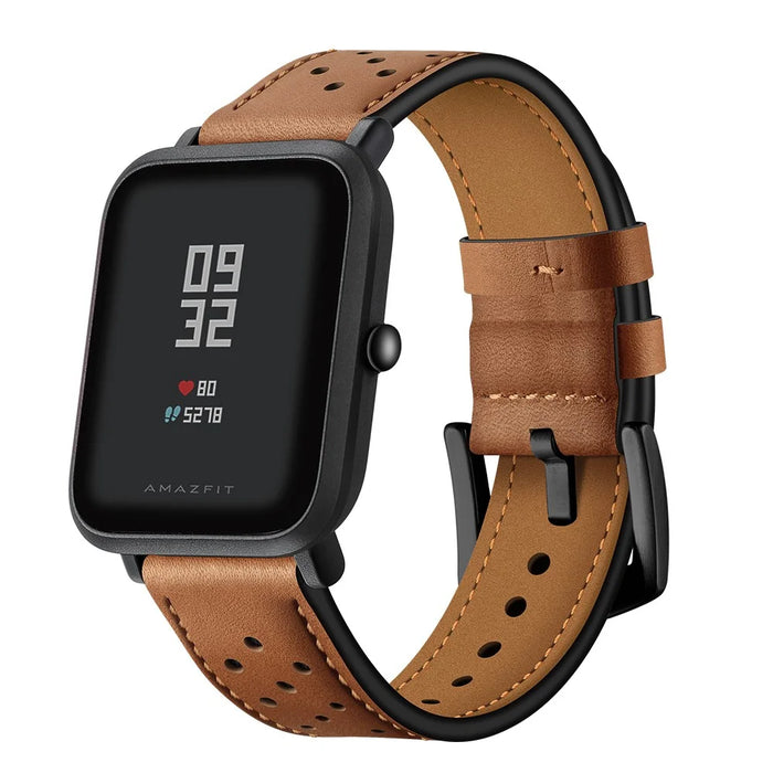 20mm Genuine Leather with Holes Watch Band for Amazfit Bip GTS - Brown - 3