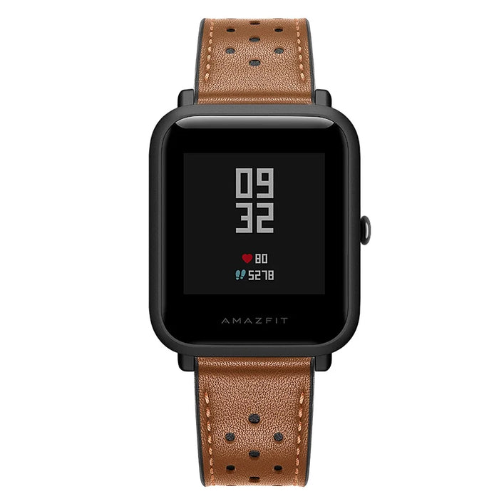 20mm Genuine Leather with Holes Watch Band for Amazfit Bip GTS - Brown - 5