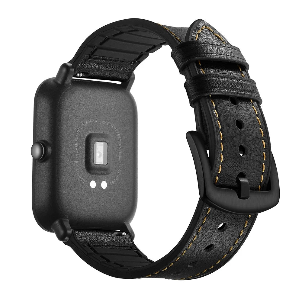 20mm Silicone Coated Leather Smart Watch Strap Replacement for Amazfit Huami Bip GTS Youth Smart Watch - Black - 2