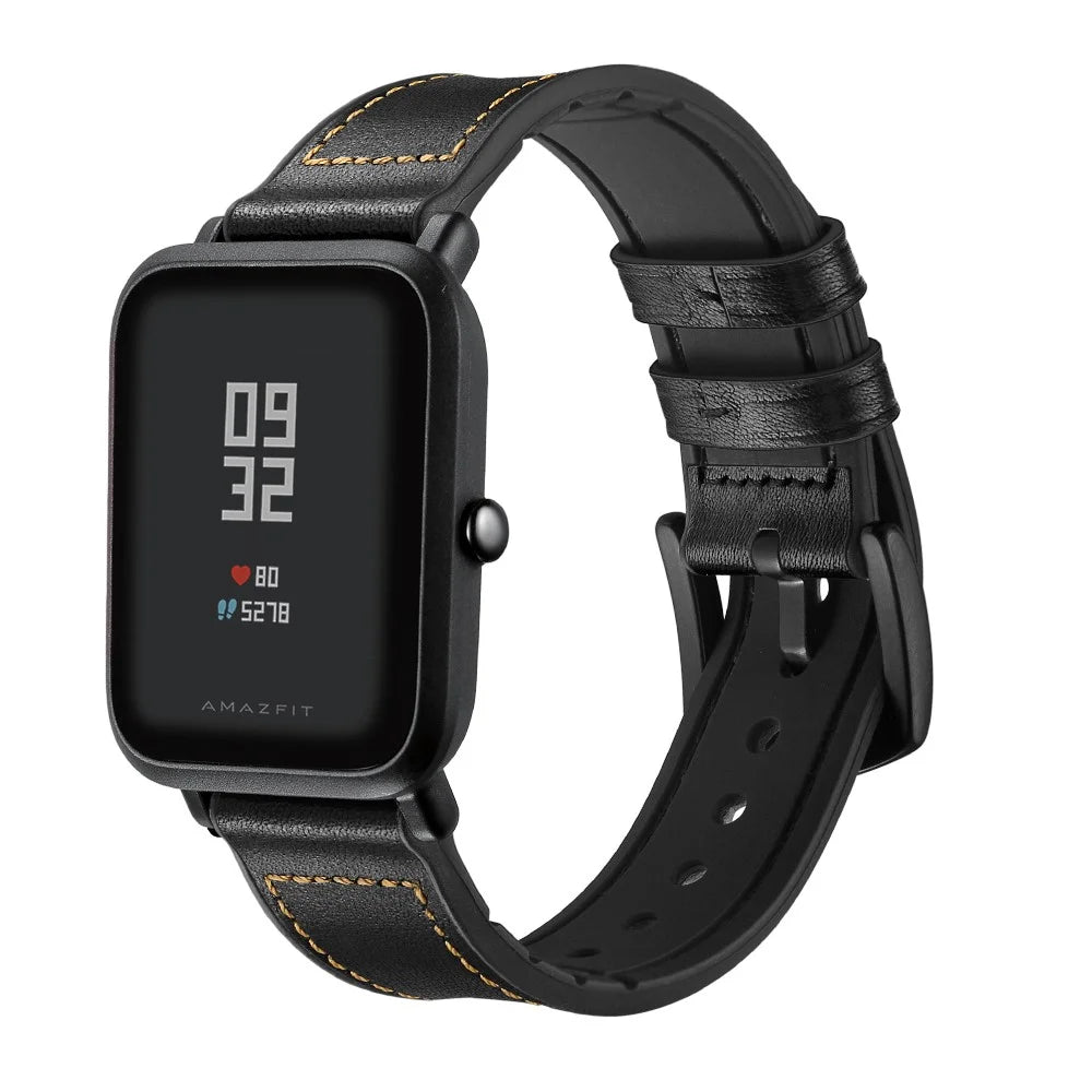 20mm Silicone Coated Leather Smart Watch Strap Replacement for Amazfit Huami Bip GTS Youth Smart Watch - Black - 3