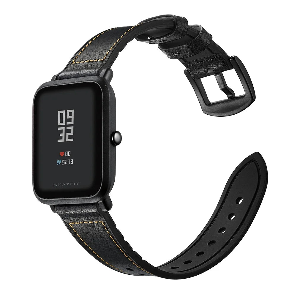 20mm Silicone Coated Leather Smart Watch Strap Replacement for Amazfit Huami Bip GTS Youth Smart Watch - Black - 4