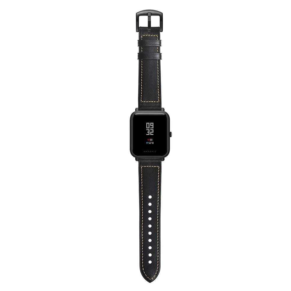 20mm Silicone Coated Leather Smart Watch Strap Replacement for Amazfit Huami Bip GTS Youth Smart Watch - Black - 5