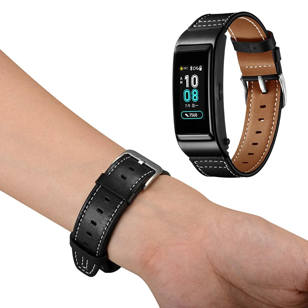 18mm Genuine Leather U Shape Head Watch Band for Huawei TalkBand B5/B3 Active/B2 Active - Black - 7