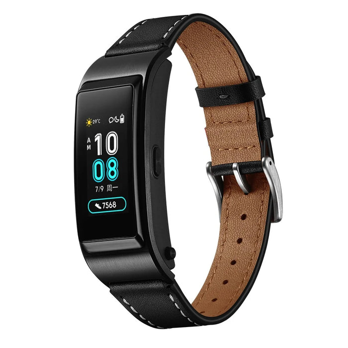 Smart Watch Band for Huawei Talkband B5 / B3 Active / B2 Active Genuine Cow Leather 18mm Pointed Head Strap - Black - 2