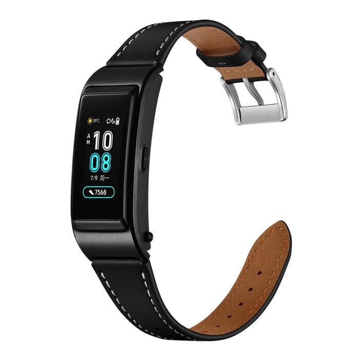 Smart Watch Band for Huawei Talkband B5 / B3 Active / B2 Active Genuine Cow Leather 18mm Pointed Head Strap - Black - 3