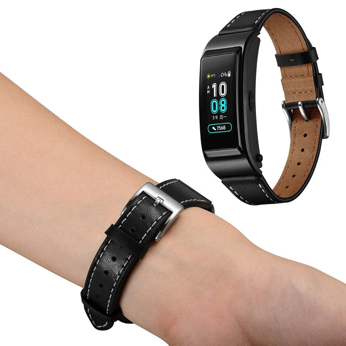 Smart Watch Band for Huawei Talkband B5 / B3 Active / B2 Active Genuine Cow Leather 18mm Pointed Head Strap - Black - 7