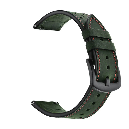 22mm Holes Genuine Leather Watch Band Strap for Huawei Honor Magic Watch - Green - 1