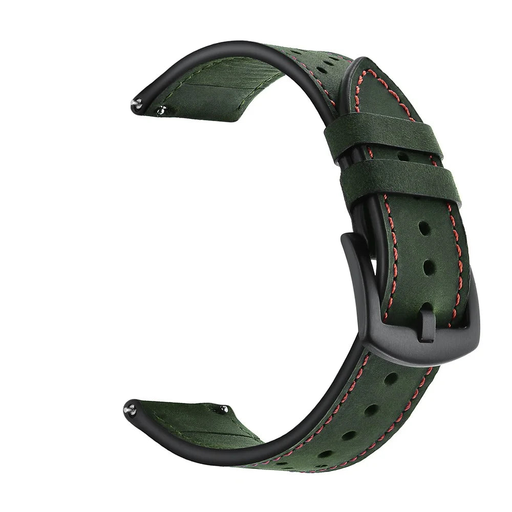 22mm Holes Genuine Leather Watch Band Strap for Huawei Honor Magic Watch - Green - 1