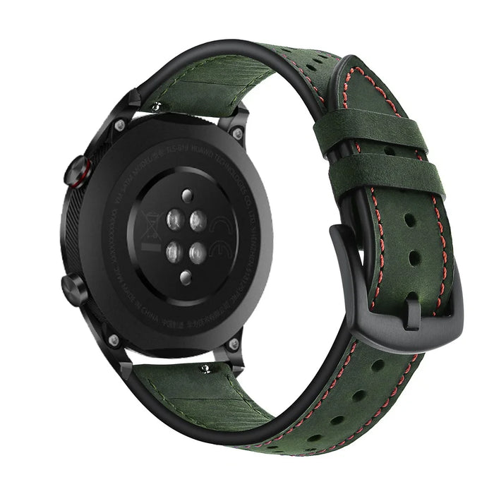 22mm Holes Genuine Leather Watch Band Strap for Huawei Honor Magic Watch - Green - 3