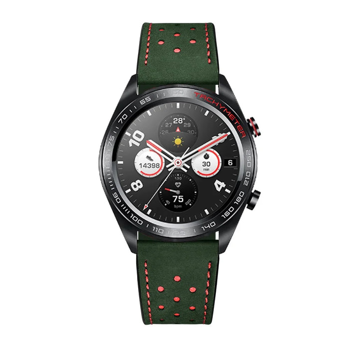 22mm Holes Genuine Leather Watch Band Strap for Huawei Honor Magic Watch - Green - 4