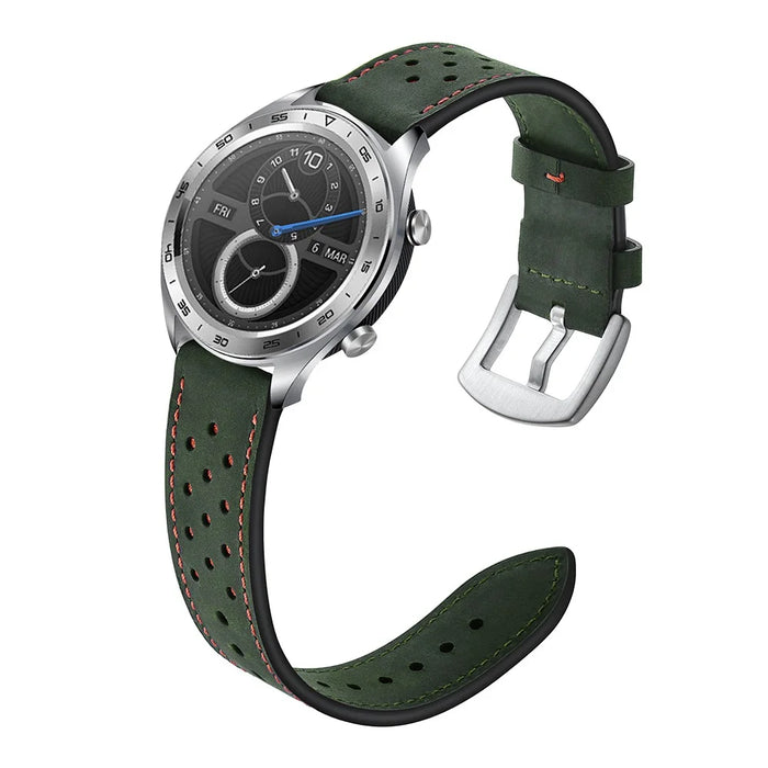 22mm Holes Genuine Leather Watch Band Strap for Huawei Honor Magic Watch - Green - 5