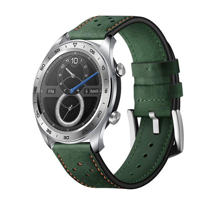 22mm Holes Genuine Leather Watch Band Strap for Huawei Honor Magic Watch - Green - 6