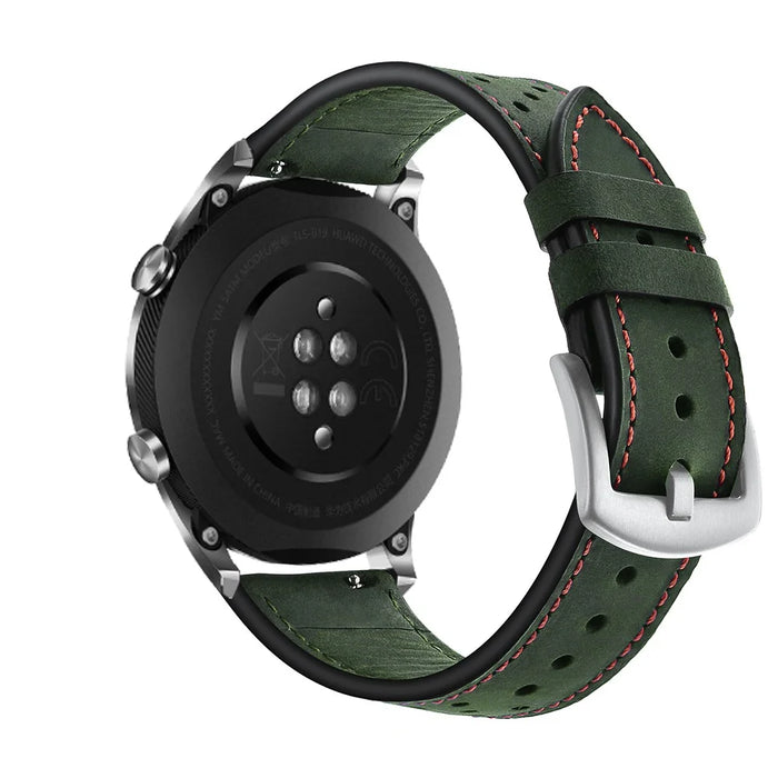 22mm Holes Genuine Leather Watch Band Strap for Huawei Honor Magic Watch - Green - 7