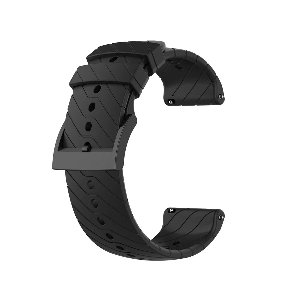 24mm Silicone Smart Watch Band for Suunto 9, Adjustable Wrist Strap Replacement - Black - 1