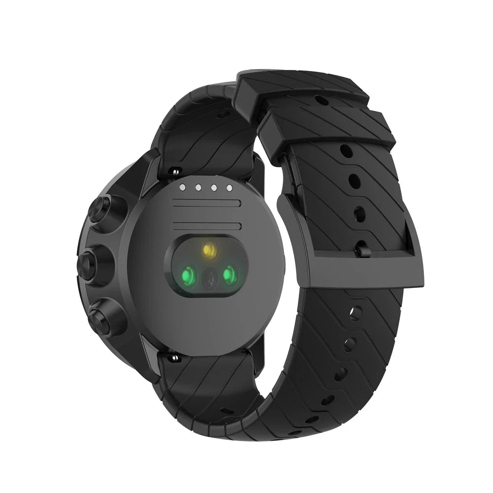 24mm Silicone Smart Watch Band for Suunto 9, Adjustable Wrist Strap Replacement - Black - 2