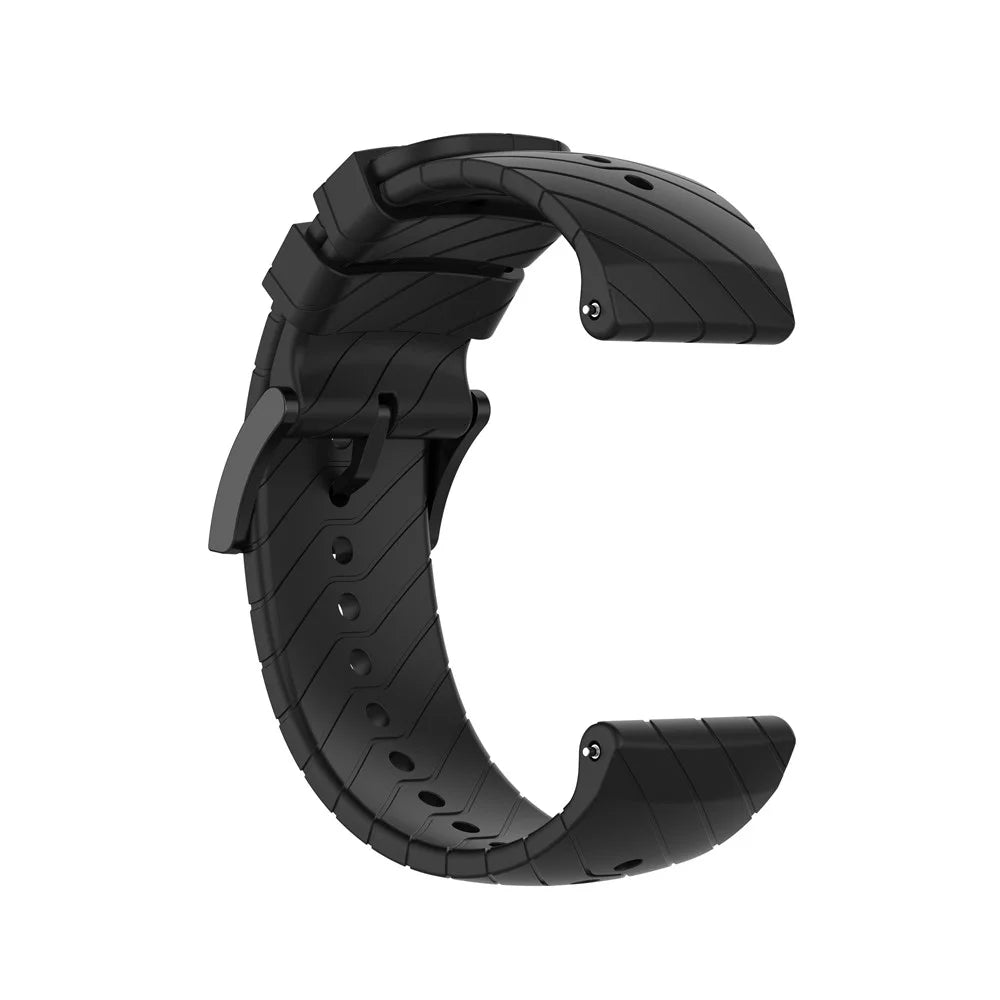 24mm Silicone Smart Watch Band for Suunto 9, Adjustable Wrist Strap Replacement - Black - 3