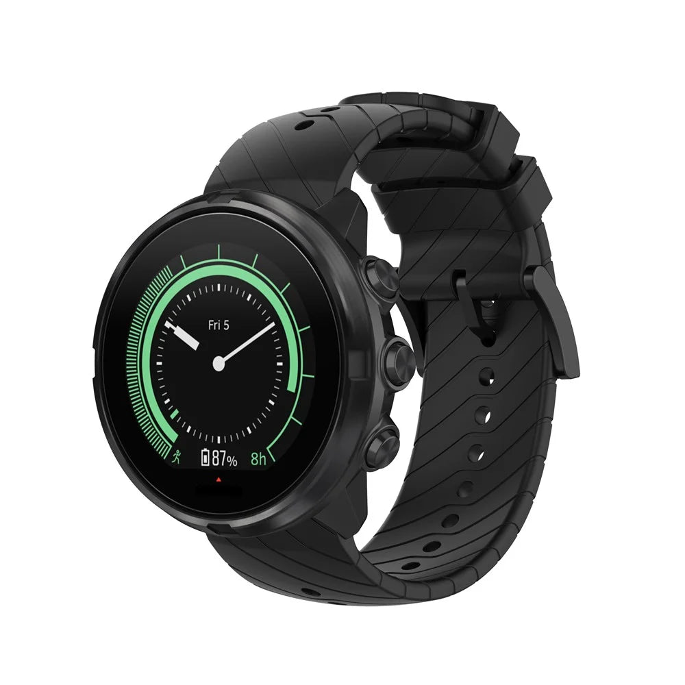 24mm Silicone Smart Watch Band for Suunto 9, Adjustable Wrist Strap Replacement - Black - 5