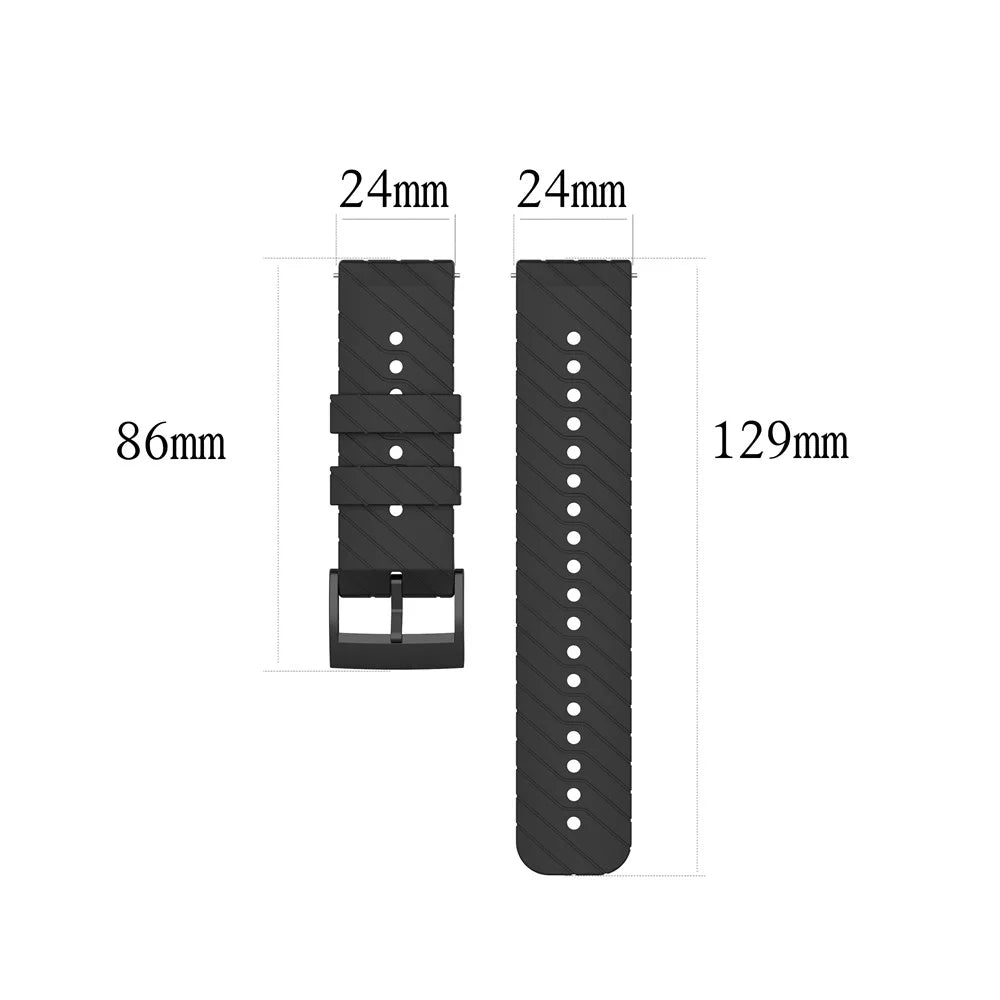 24mm Silicone Smart Watch Band for Suunto 9, Adjustable Wrist Strap Replacement - Black - 6