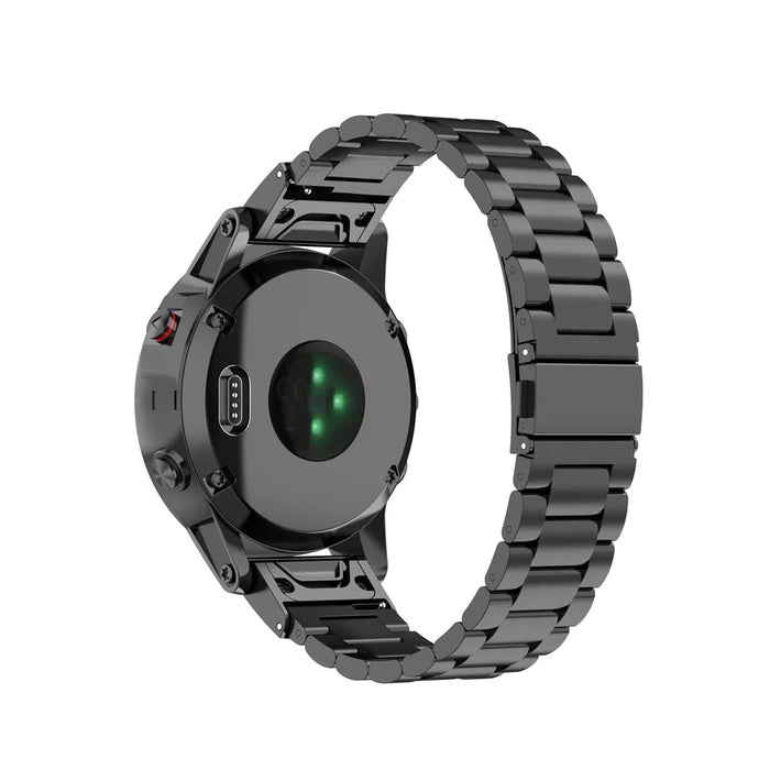 For Garmin Quatix 7 Pro / Fenix 5 / 5 Plus / 6 / 6Plus / 7 Stainless Steel Watch Band Three-bead Wrist Strap Replacement - Black - 4
