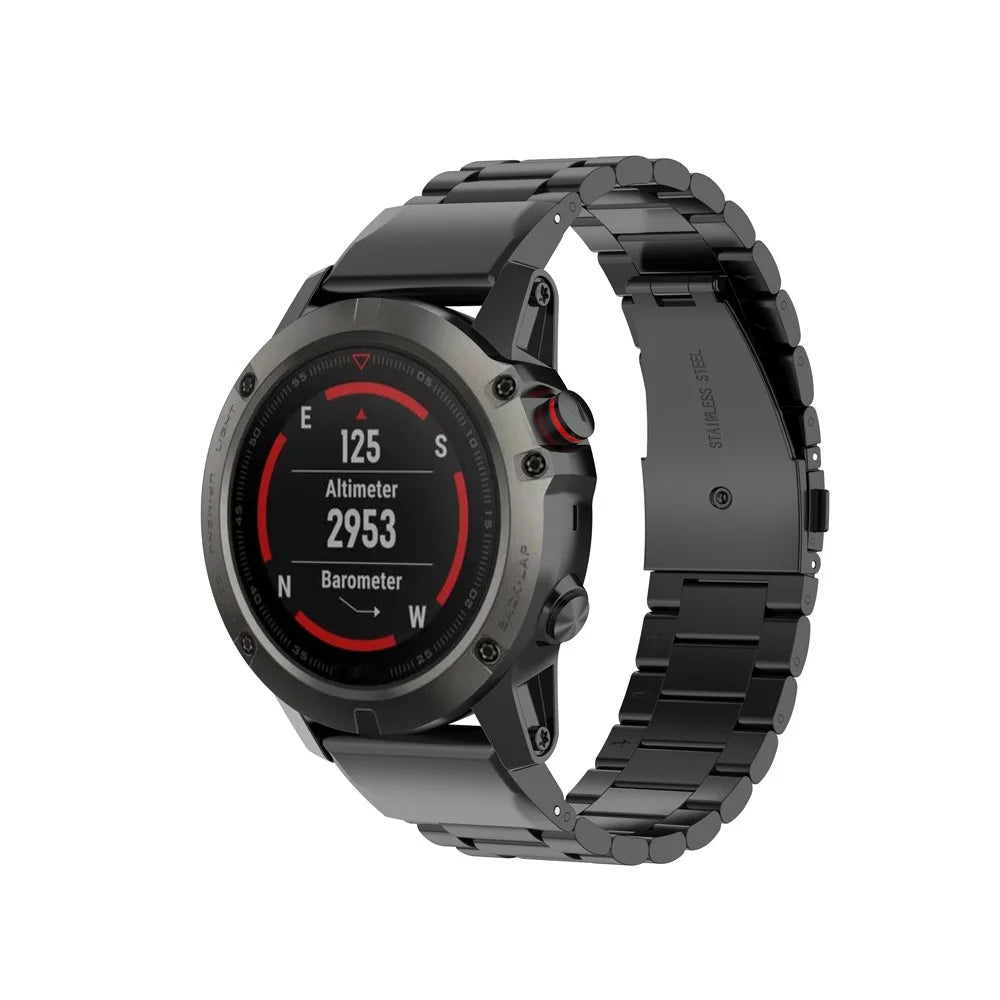 For Garmin Fenix 7X/6X/5X/3 HR Stainless Steel Watch Band Dual Color Wrist Strap Replacement - Black - 4