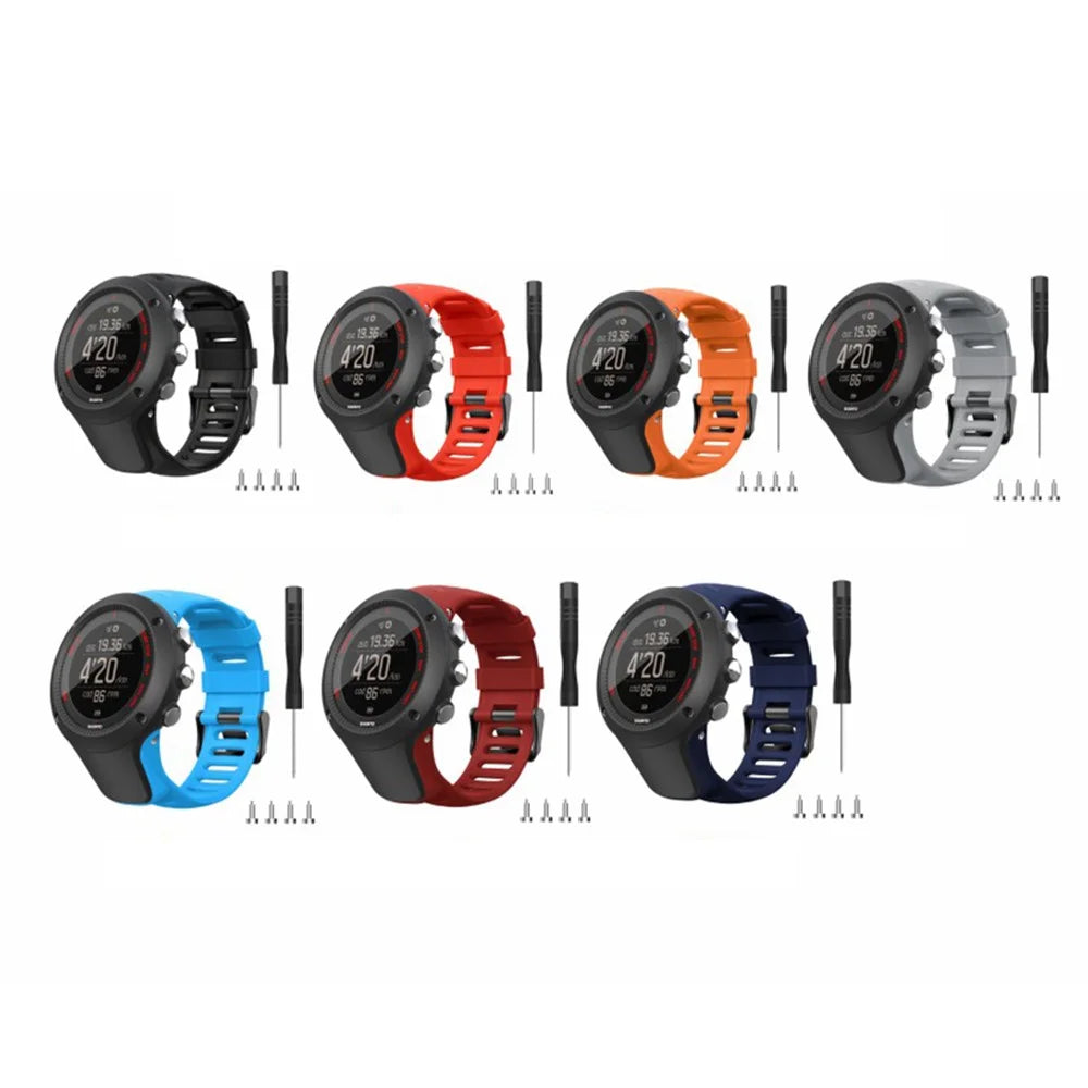 For Sunnto Ambit 1/2/3/2S/2R/3P/3S/3R Soft Silicone Smart Watch Strap Replacement with Installation Tool - Black - 7