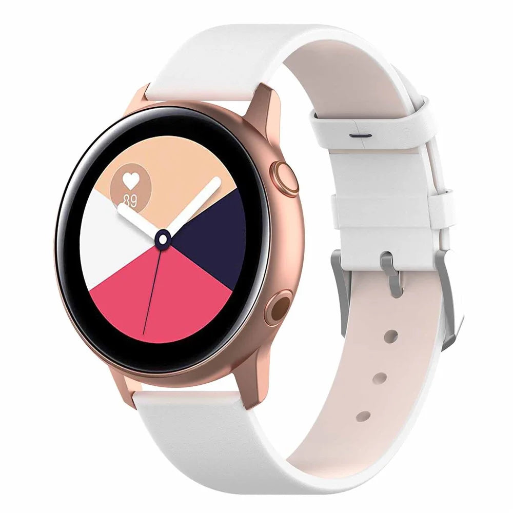 20mm Leather Band Smart Watch Strap for Samsung Galaxy Watch6 40mm / 44mm / Watch6 Classic 43mm /  47mm / Watch4 Classic 46mm 42mm / Galaxy Watch4 44mm 40mm / Galaxy Watch Active SM-R500NZKAXAC 40mm - White - 3