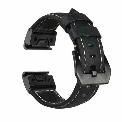 Genuine Leather Watchband Replacement Strap for Garmin MARQ Series/Fenix5/5X/5S/Forerunner945/Approach S60 - Black - 1