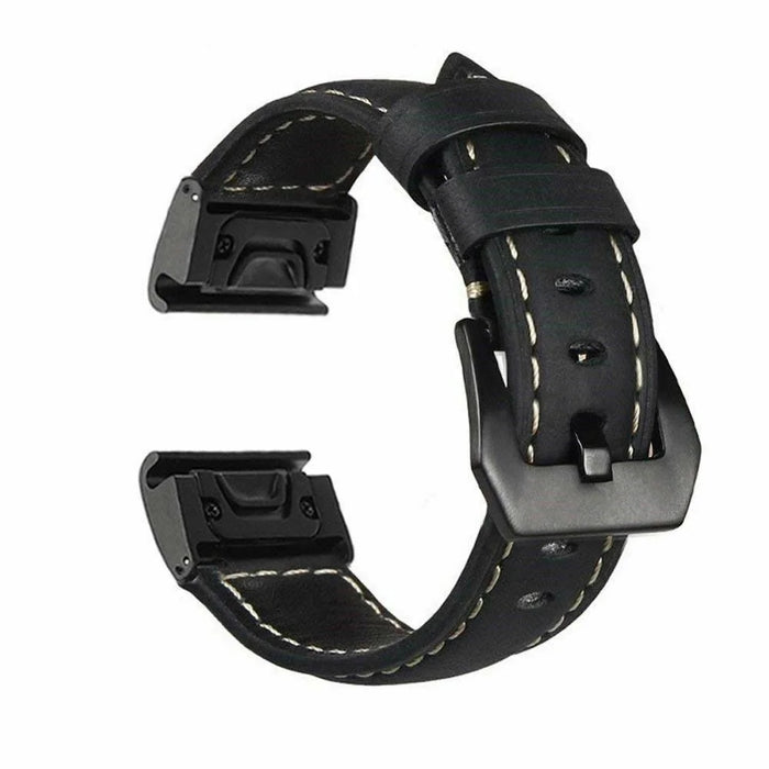 Genuine Leather Watchband Replacement Strap for Garmin MARQ Series/Fenix5/5X/5S/Forerunner945/Approach S60 - Black - 1