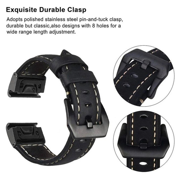 Genuine Leather Watchband Replacement Strap for Garmin MARQ Series/Fenix5/5X/5S/Forerunner945/Approach S60 - Black - 6