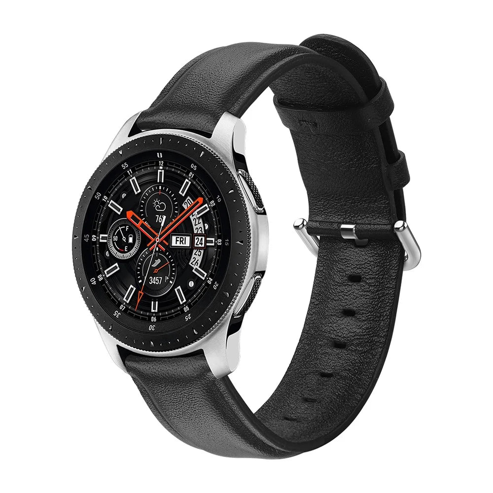 22mm Genuine Leather Smart Watch Replacement Strap for Samsung Galaxy Watch 46mm - Black - 2