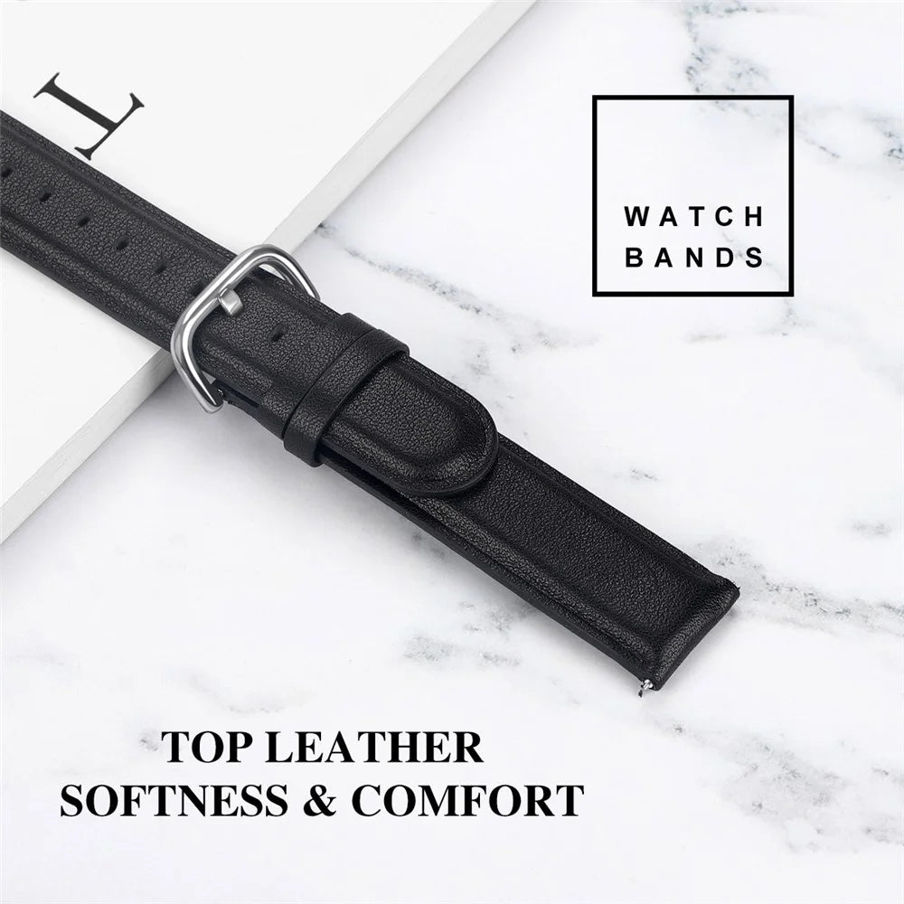 22mm Genuine Leather Smart Watch Replacement Strap for Samsung Galaxy Watch 46mm - Black - 4