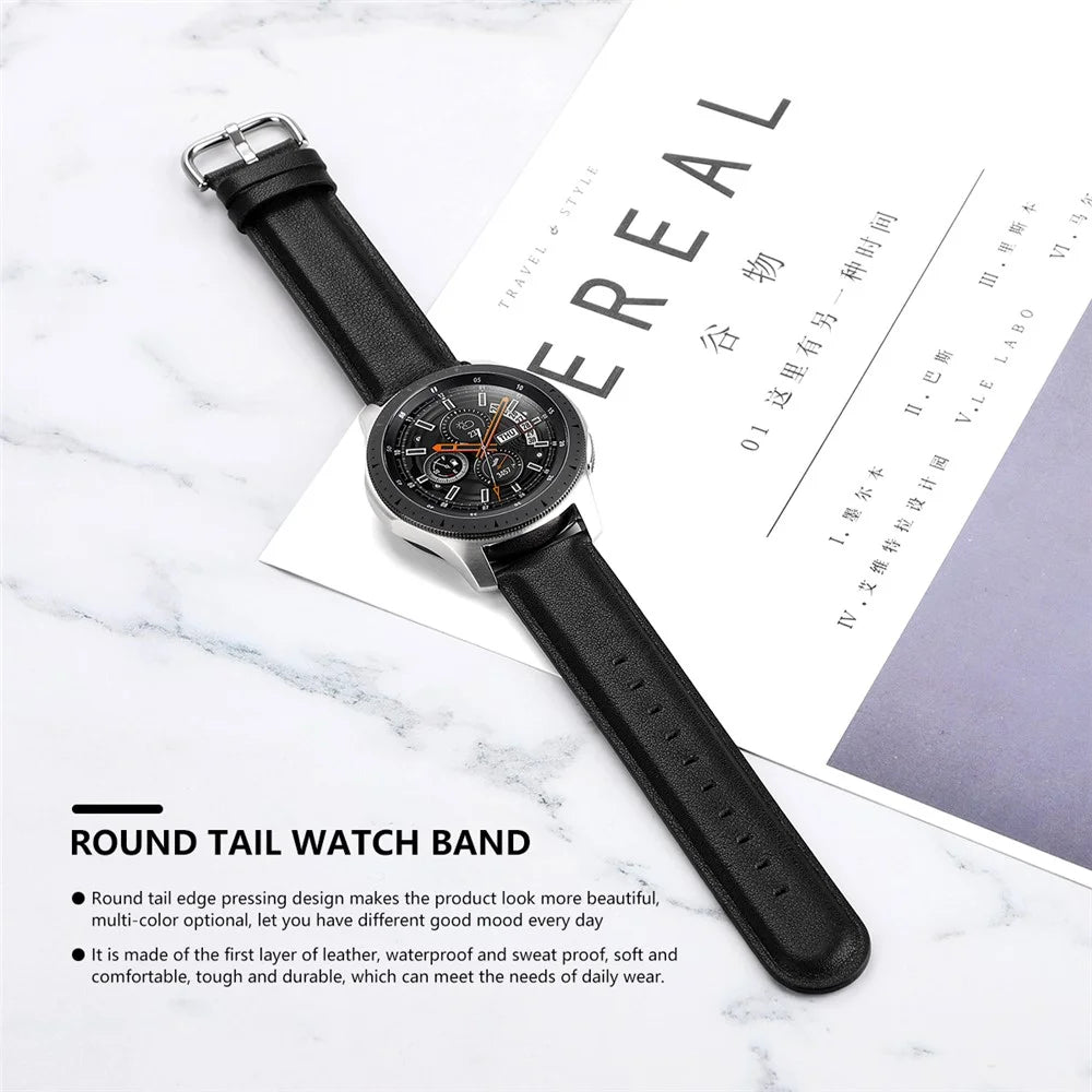 22mm Genuine Leather Smart Watch Replacement Strap for Samsung Galaxy Watch 46mm - Black - 5