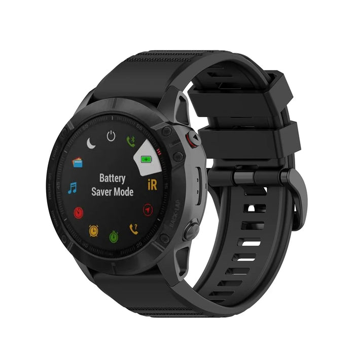 Rubber Smart Watch Band Replacement Strap [26mm Width] for Garmin Fenix 7X/Fenix 6x/5x - Black - 5
