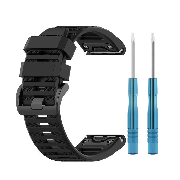 Rubber Smart Watch Band Replacement Strap [26mm Width] for Garmin Fenix 7X/Fenix 6x/5x - Black - 6
