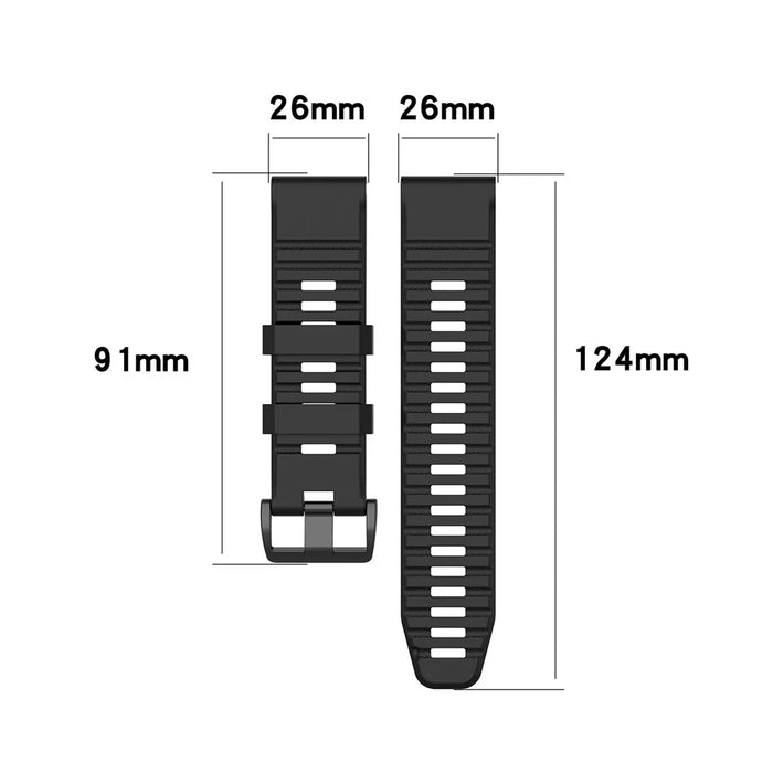 Rubber Smart Watch Band Replacement Strap [26mm Width] for Garmin Fenix 7X/Fenix 6x/5x - Black - 7