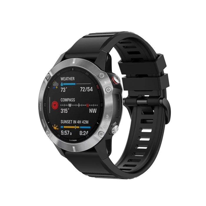 Rubber Smart Watch Replacement Band [22mm Width] for Garmin Fenix 6/5 - Black - 6