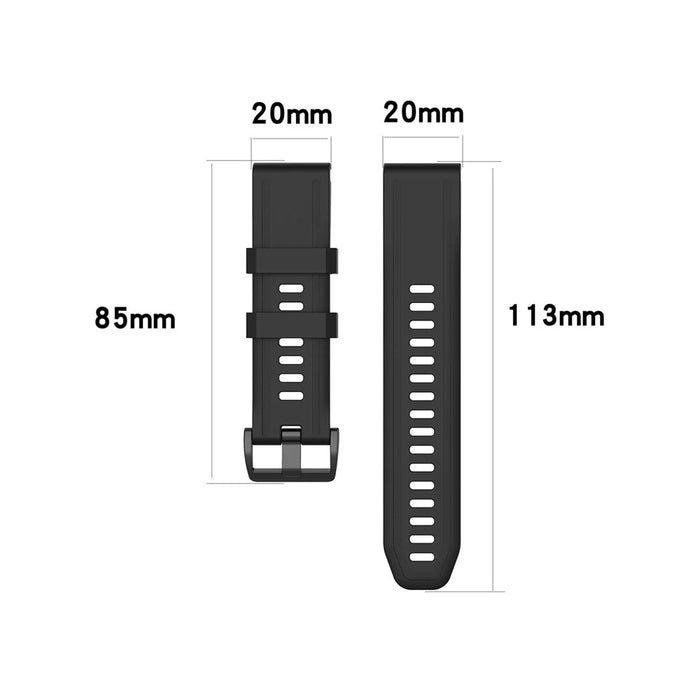 Rubber Smart Watch Replacement Band [20mm Width] for Garmin Fenix 7S/Fenix 6S/5S - Black - 6