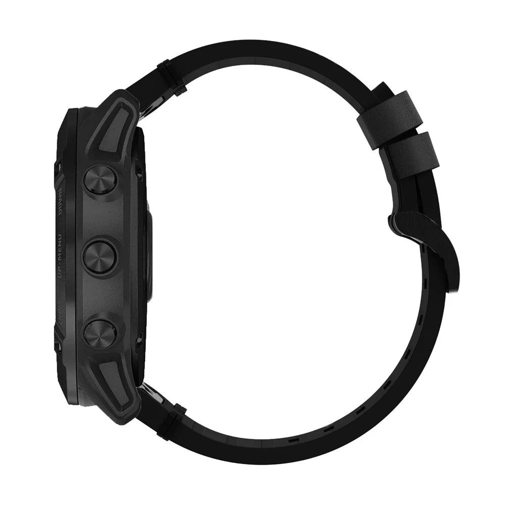 For Garmin Fenix 6X Genuine Leather Smart Watch Replacement Band Wrist Strap - Black - 4