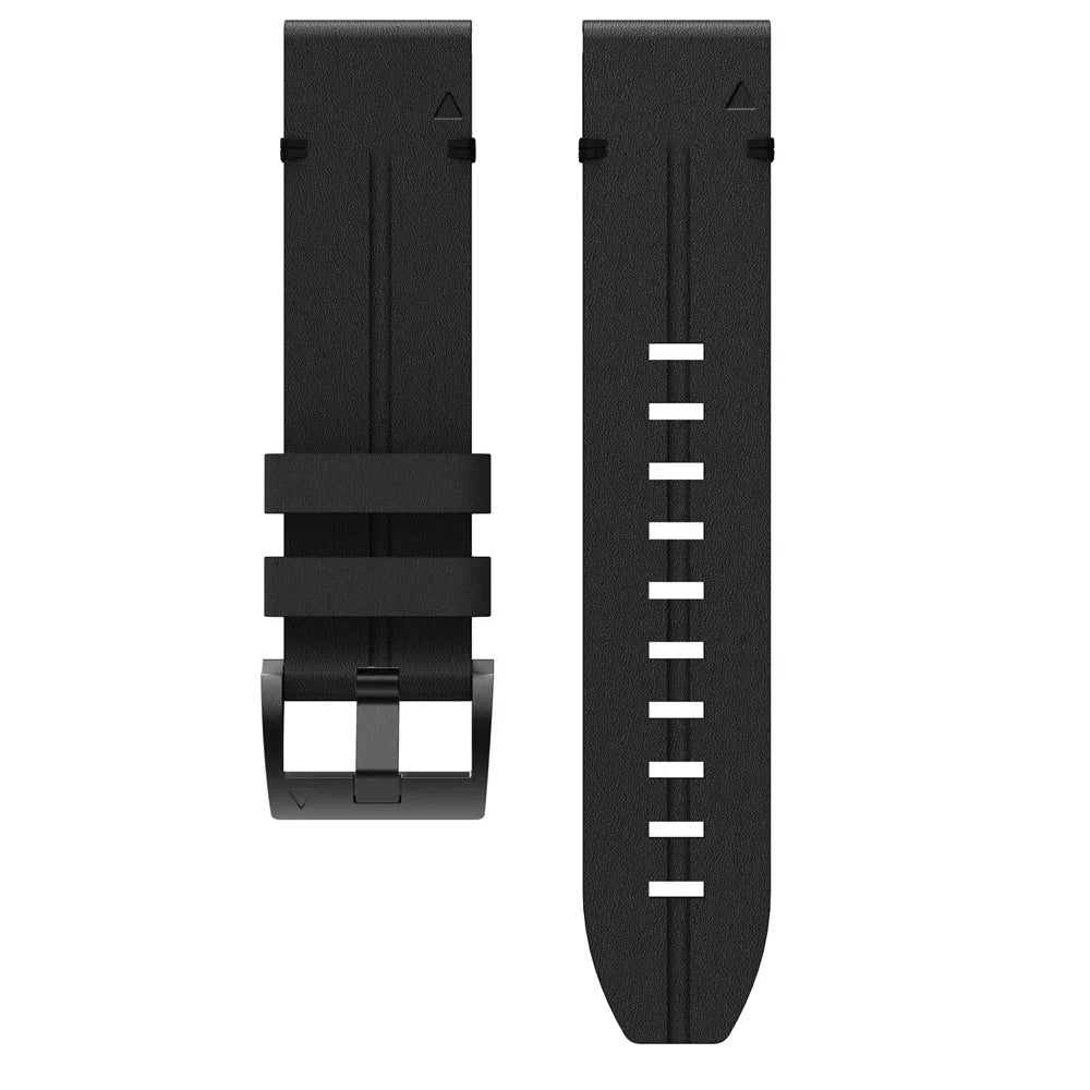 For Garmin Fenix 6X Genuine Leather Smart Watch Replacement Band Wrist Strap - Black - 5