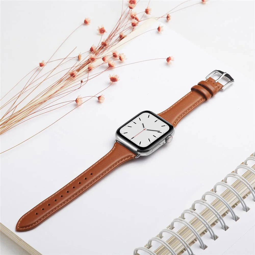 Genuine Leather Smart Watch Band Strap for Apple Watch Series 11 10 42mm / 9 8 7 41mm / SE3 SE2 SE 6 5 4 40mm / 3 2 1 38mm - Brown - 5