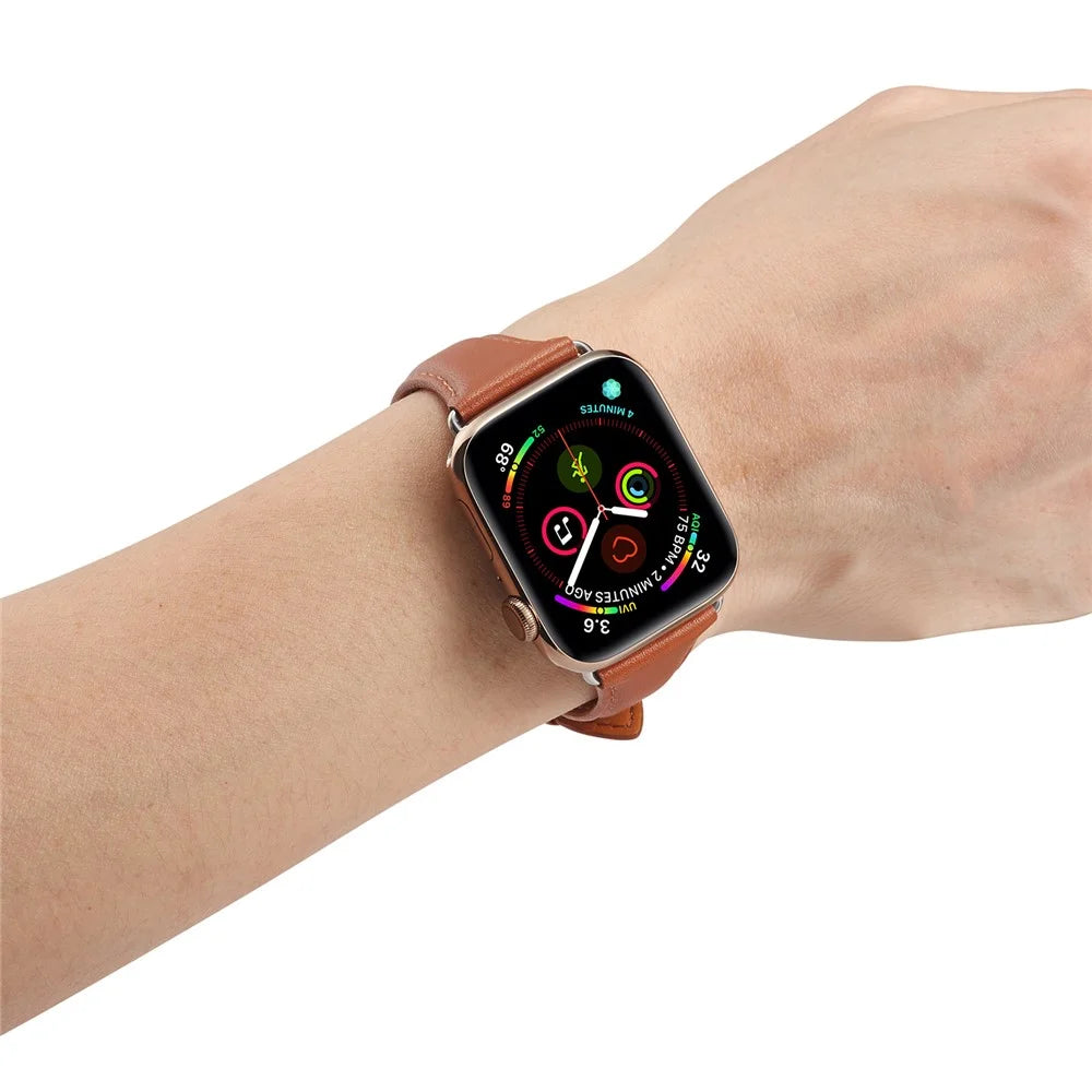 Genuine Leather Smart Watch Band Strap for Apple Watch Series 11 10 42mm / 9 8 7 41mm / SE3 SE2 SE 6 5 4 40mm / 3 2 1 38mm - Brown - 6
