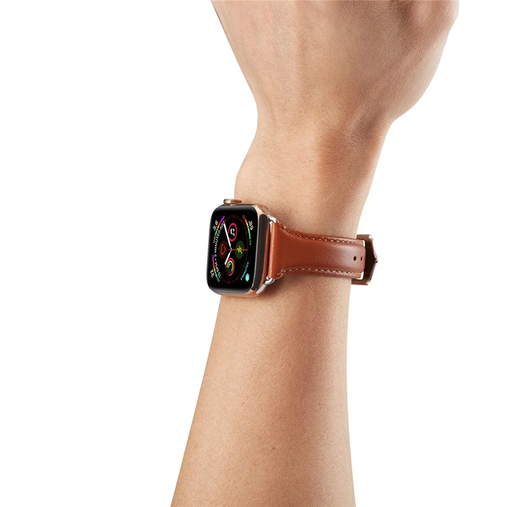 Genuine Leather Smart Watch Band Strap for Apple Watch Series 11 10 42mm / 9 8 7 41mm / SE3 SE2 SE 6 5 4 40mm / 3 2 1 38mm - Brown - 7