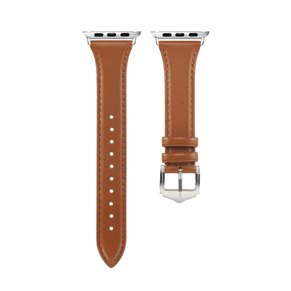 Genuine Leather Smart Watch Band Strap Replacement for Apple Watch Ultra 3 2 1 49mm / Series 11 10 46mm / 9 8 7 45mm / SE3 SE2 SE 6 5 4 44mm / 3 2 1 42mm - Brown - 1